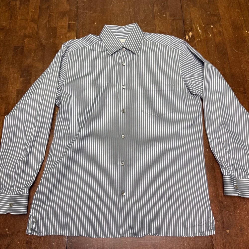Ermenegildo Zegna Button Down Mens Large Grey Striped Long Sleeve Cotton Shirt - Picture 2 of 9